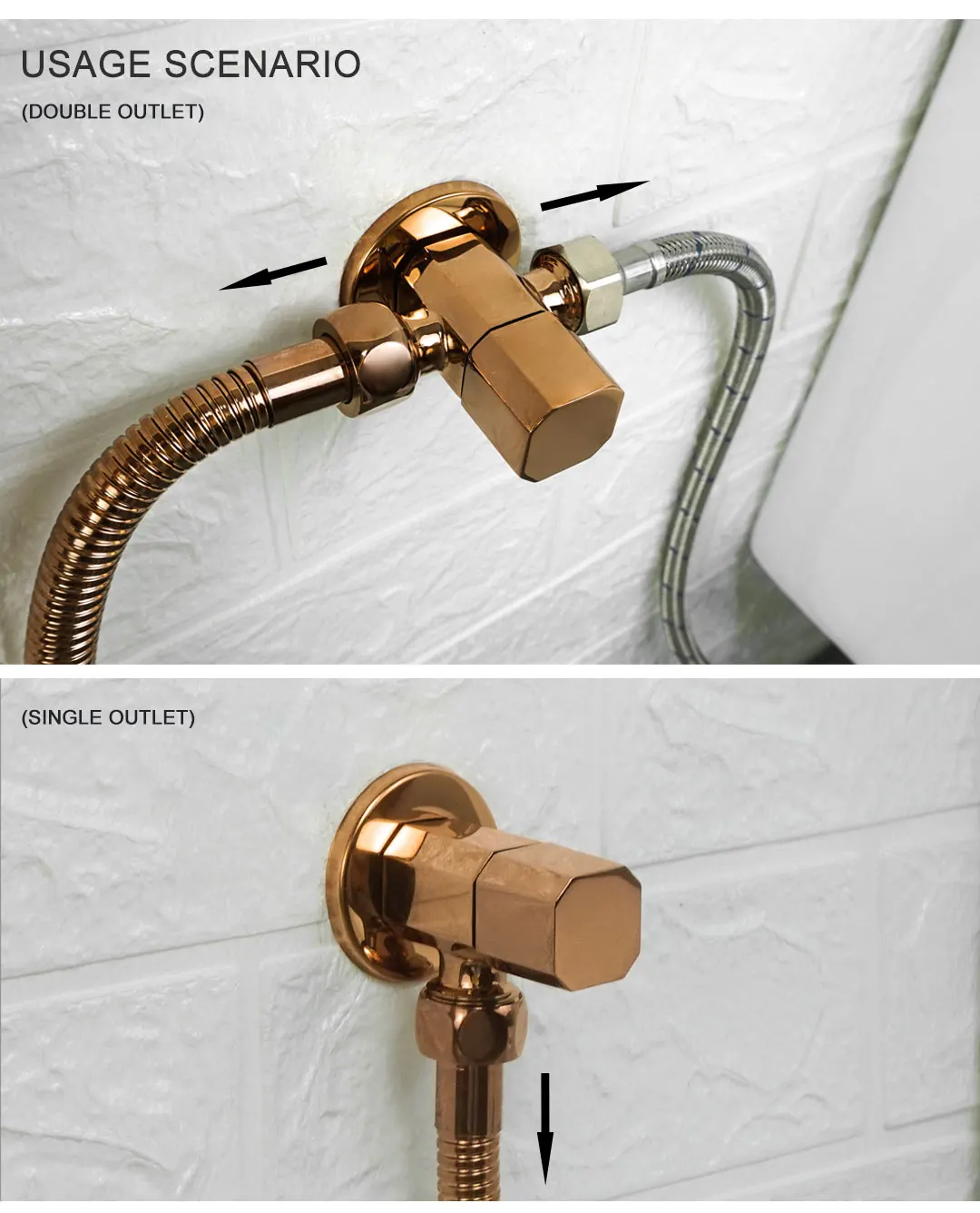 Description Picture 3 of itemRose Gold Brass Copper Black White Angle Valve for Kitchen Bathroom Toilet Cold and Hot Water Control Stop Valve G1/2 Connector