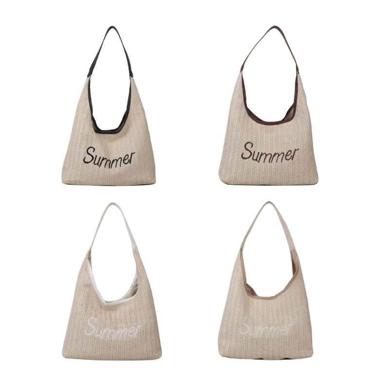 

Women Straw Woven Shoulder Bag Summer Ladies Beach-Bag Students Tote School Bag