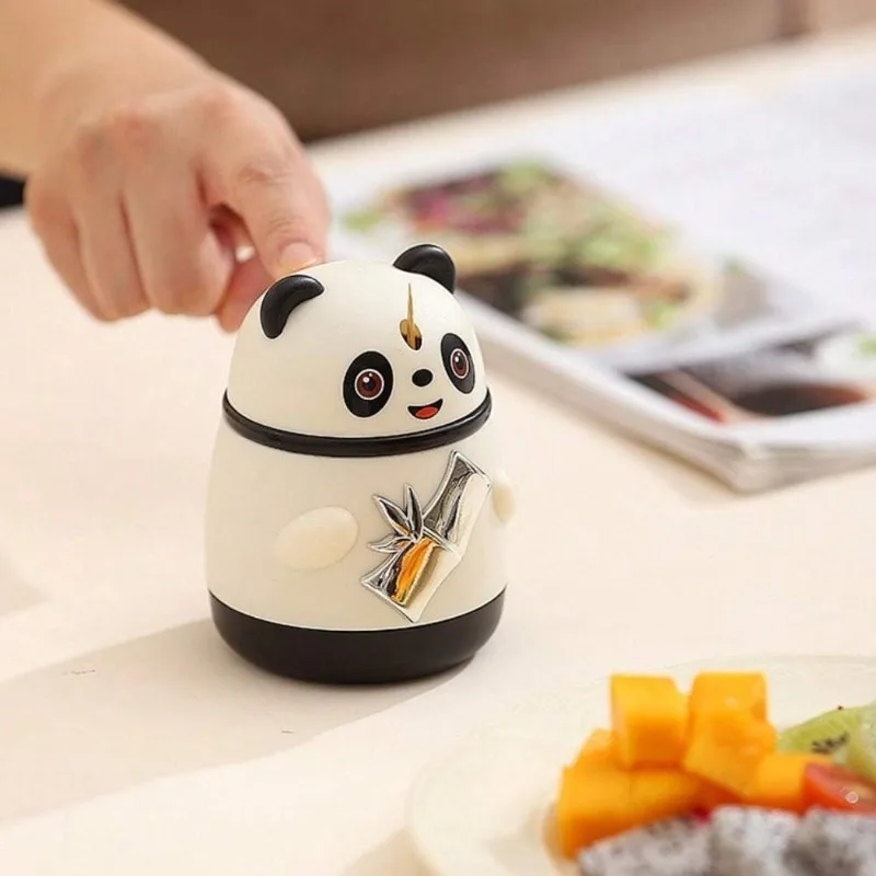 Large Capacity Automatic Panda Toothpick Dispenser Portable Bamboo Organizer with Dustproof Cover Cartoon Design for Kitchen Use
