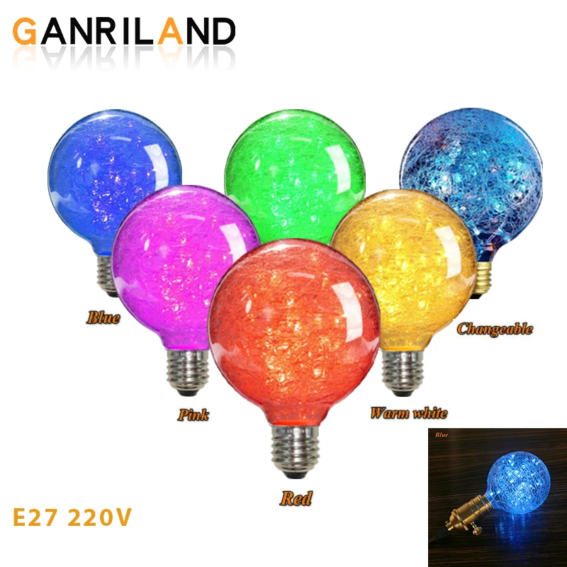 GANRILAND-G95 컬러풀 LED 에디슨 전구 스트링 라이트, 구리 와이어 E27 220V, 글로브 전구 50 램프, 구슬, 크리스마스 조명, 실내 장식