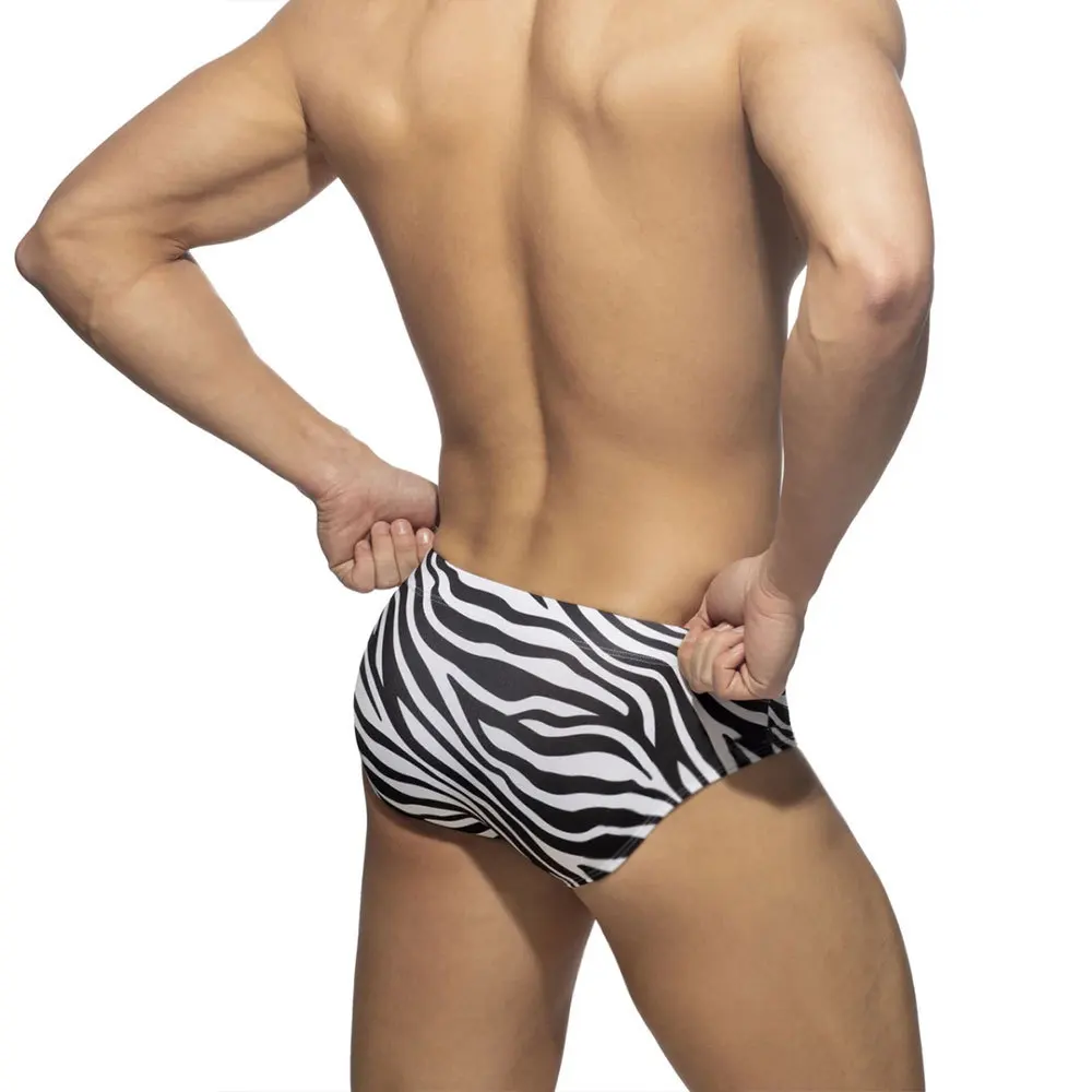 Men's Black and White Zebra Striped Swimming Briefs