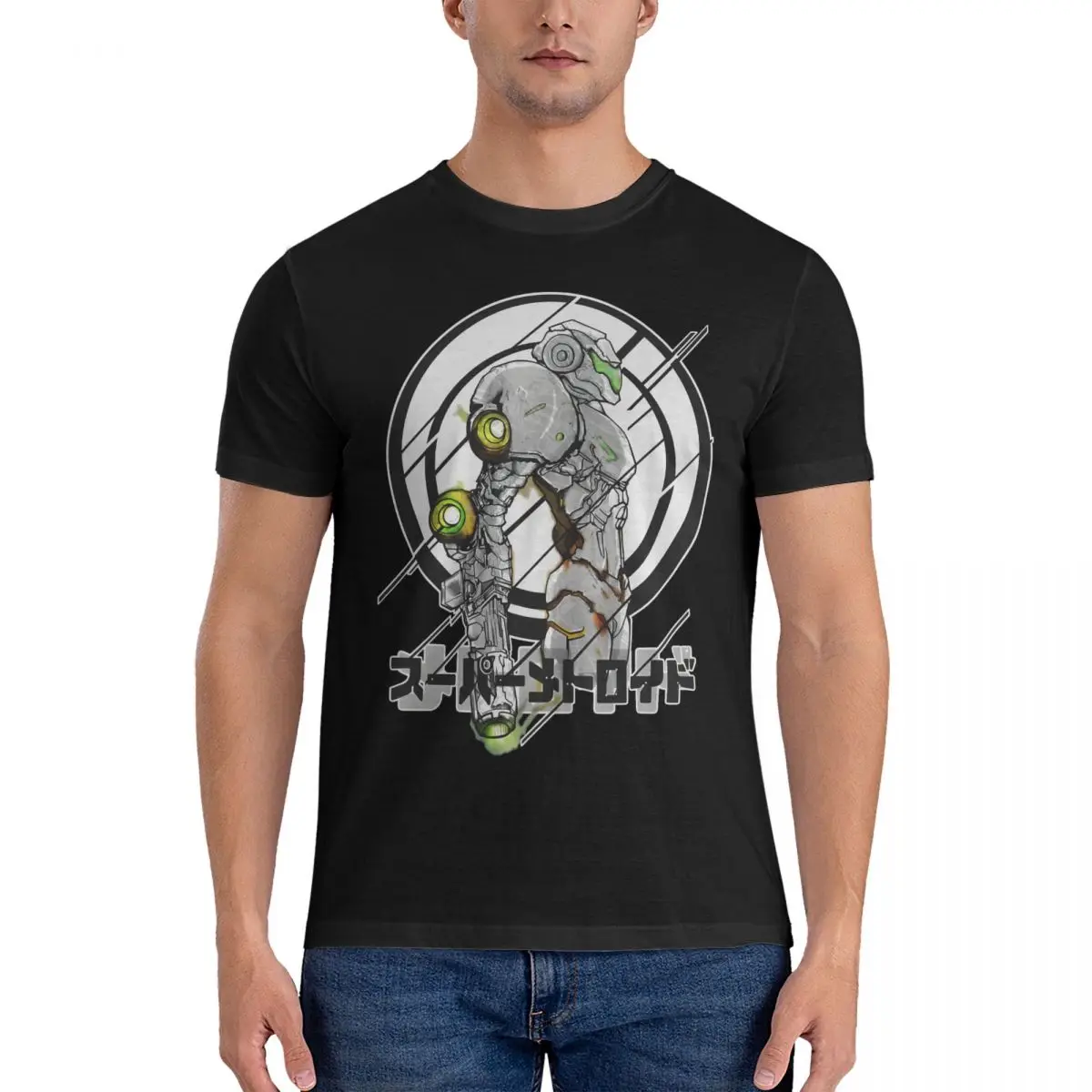 

Men T-Shirts Glitch Remix Ver Novelty Cotton Tee Shirt Short Sleeve Metroid T Shirts Round Collar Clothes Printed