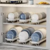 dish drying rack,Sliding dish storage rack,Pull-out cutlery rack under the sink,Drill-free space-saving dish rack 1