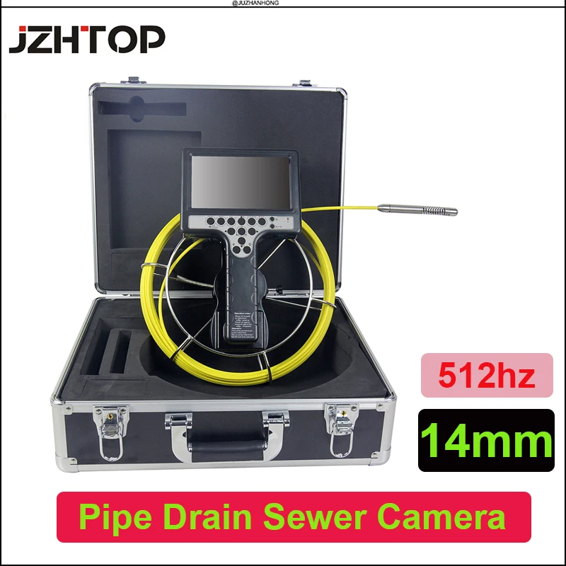 

14mm Video Pipe Inspection Camera 512hz Transmitter Drain Sewer Borescope Endoscope Handheld 7'LCD Meter Counter Pipe Locator