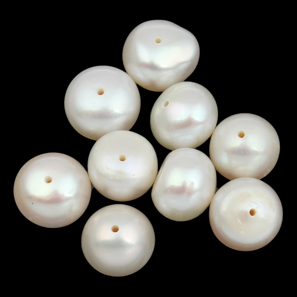 

10pc Button Cultured Freshwater Pearl Beads White 9-10mm Natural Pearl Beads For DIY Necklace Bracelets Jewelry Making 0.8 Hole