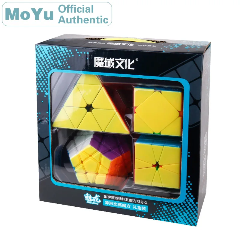 MoYu MeiLong Gift Pack 4 PCS Magic Cube Set Packing Pyramid Megaminxeds Skewed SQ-1 Lots Bulk Speed Puzzle Toys For Children battery for alldocub cube iwork 11 tablet pc kubi new li polymer rechargeable accumulator pack replacement 3 7v 11000mah track