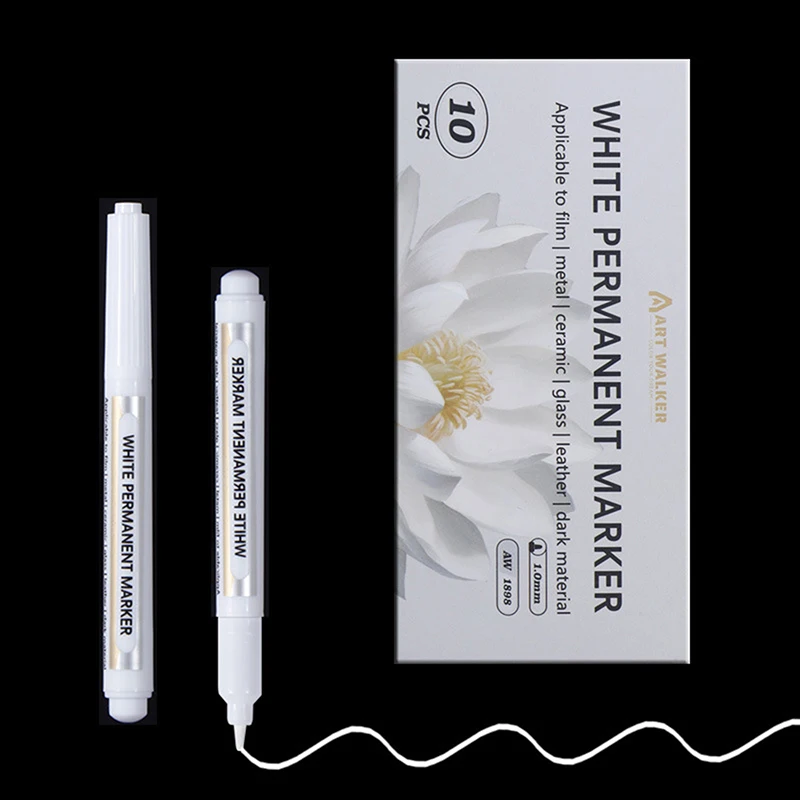White Marker Pens 1.0mm Oily Waterproof White Gel Pen DIY Graffiti Sketching Markers Stationery Wrting School Suppli