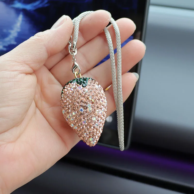 Glamorous Rhinestone Fruit Car Charm - Elegant Hanging Auto Decor Accessory