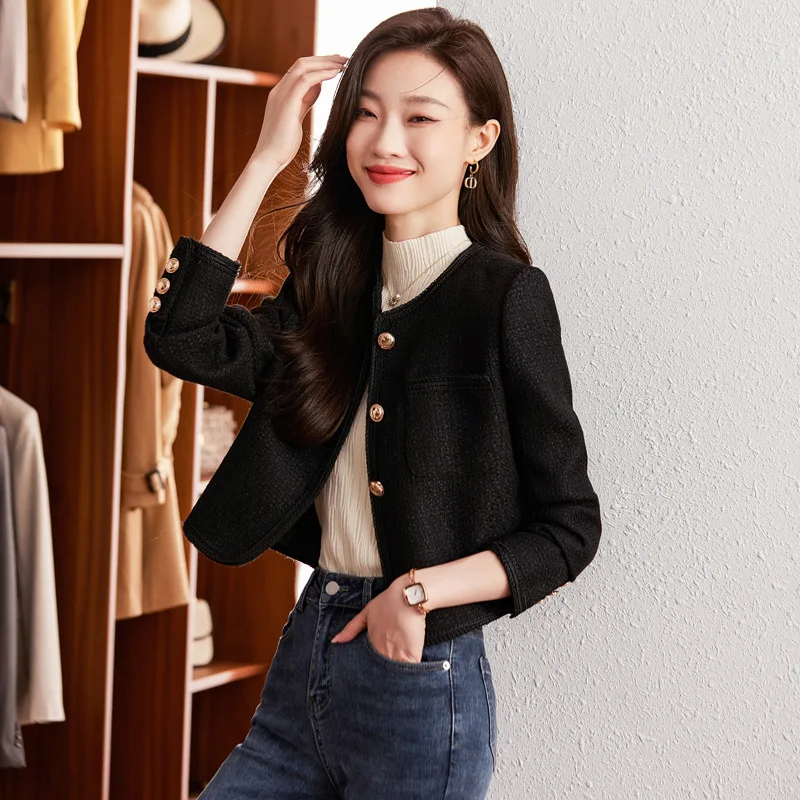 High quality blazer for women short jacket single breasted new spring 2024 elegant fashion clothes - black white