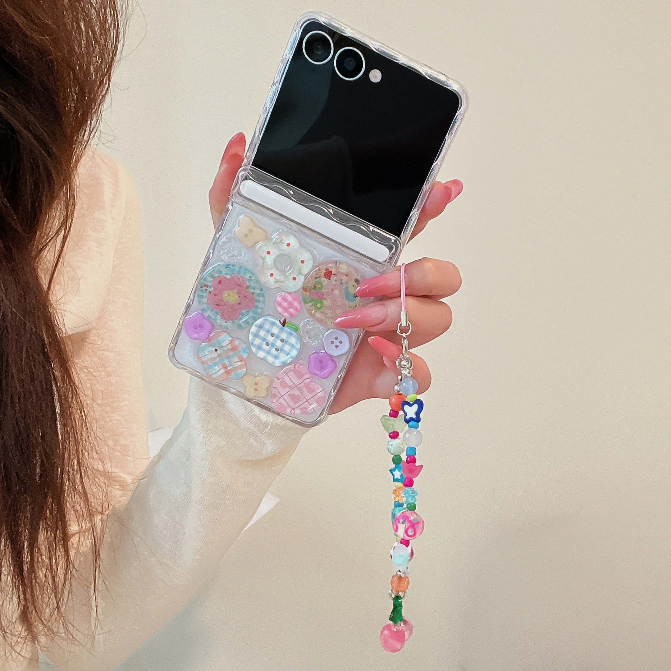 Magnetic Axis Fold Wave Edge 3D Button Transparent Shockproof Phone Case