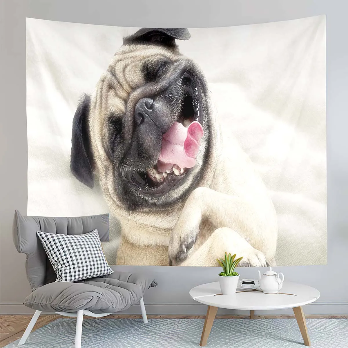 

Cute Animals Beige Pug Dog Decor Tapestry for Backdrop Creativity Bedroom Dorm Living Room Modern Decor Wall Hanging Tapestries