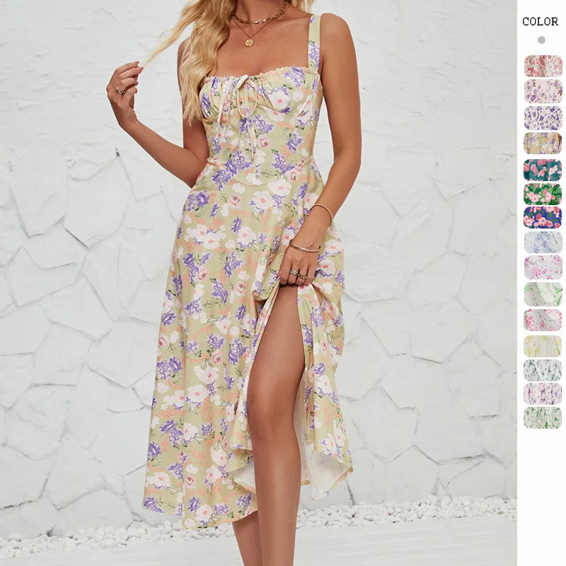 

Sexy Backless Floral Party Dress Summer Women Sleeveless Slim Dress Split Traf платье женское vestidos largos ropa de mujer