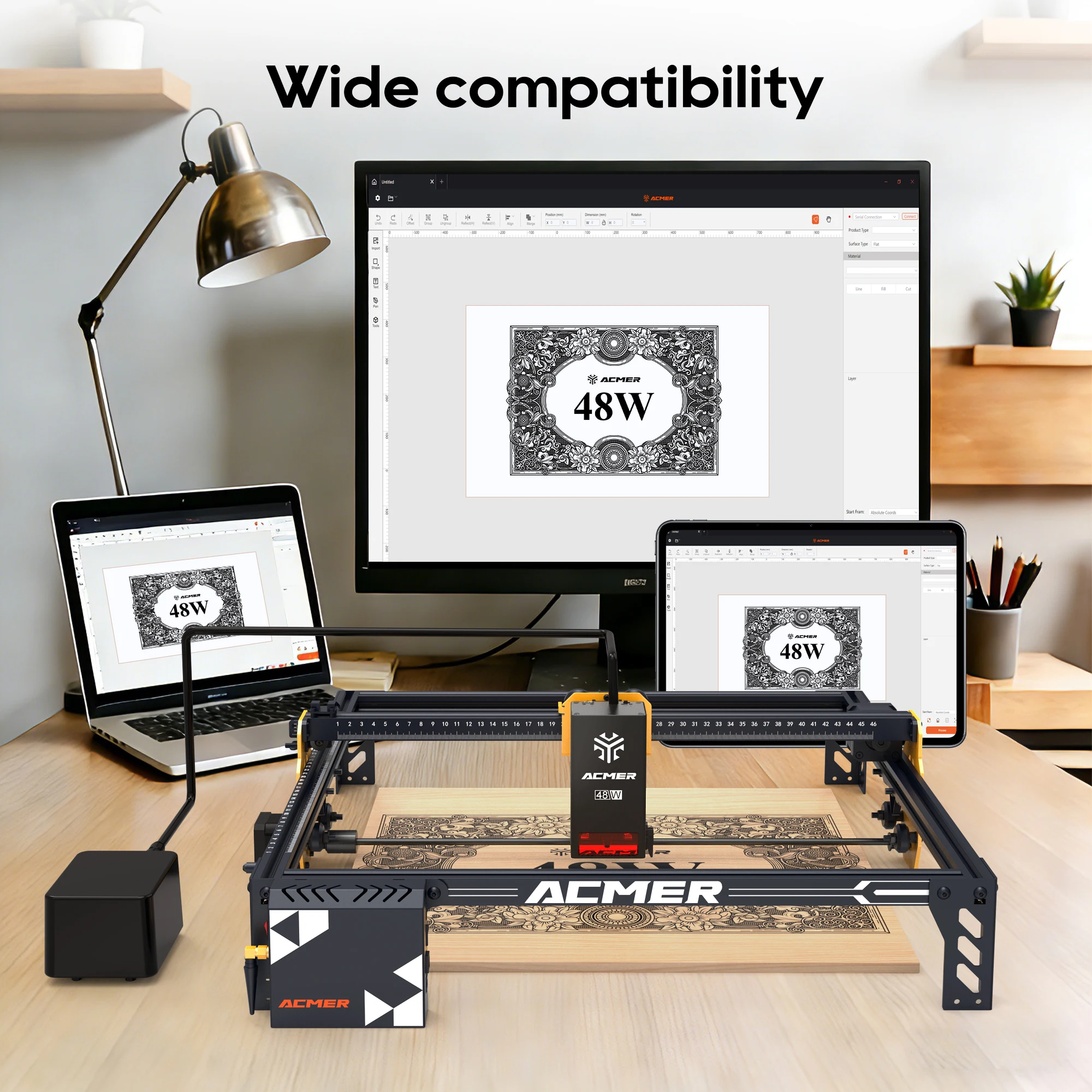 ACMER P1 S Pro 48W CNC-Schneidegerät Lasergraviermaschine 10000mm/min Hochgeschwindigkeit für DIY-Geschenke & 300+ Materialien Mit Luftkompressor ​ – Detail 11