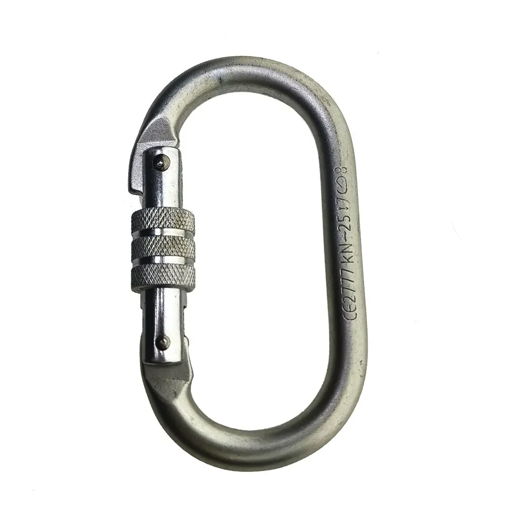 Legierungsstahl Ovaler 25KN Kletter- und Wanderkarabiner mit Schraubverschluss, Schlüsselanhänger, Federschnappverschluss-Haken