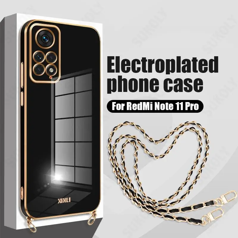 

Crossbody Lanyard Chain Case For Xiaomi 13T 12T 11T Pro 11 Lite Redmi Note 12 11 10 Pro 5G Mi Poco X5 X3 Pro Plating Phone Cover