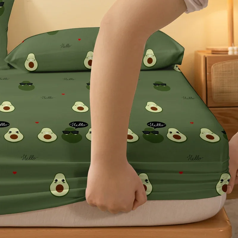 1 Cartoon Cute Avocado doll printed matte Fitted Sheet, bedroom printed bed cover, bedding (excluding pillowcases) 4