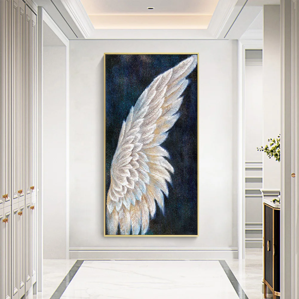 Full Round Diamond Painting White Angel Wings Rhinestone Mosaic Home Wall Craft
