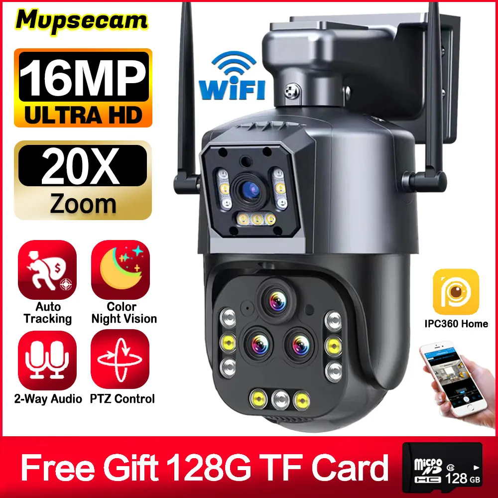 thumbnail image 1 of Cámara IP PTZ de larga distancia para exteriores, 100M-150M, 8K, 16MP, WiFi, Zoom 20X, IA, seguimiento automático, cámara CCTV de seguridad impermeable humana, 1 of 5