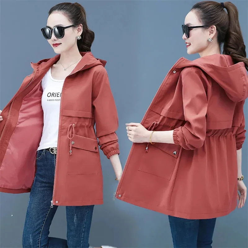 

Autumn Women's Jackets Causal Hooded Windbreaker 2023 New Famale Basic Long Coat Lightweight Jacket Outwear Women Clothing