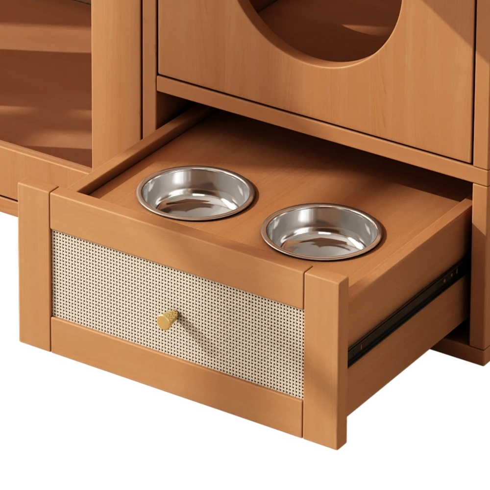 Mehrzweck-Katzenhaus- und Katzenkleiderschrank – Schrank mit Futterschalen, Katzenruhe, Aufbewahrungsbereich (ohne Katzenstoff und Katzenkissen) – Detail 16