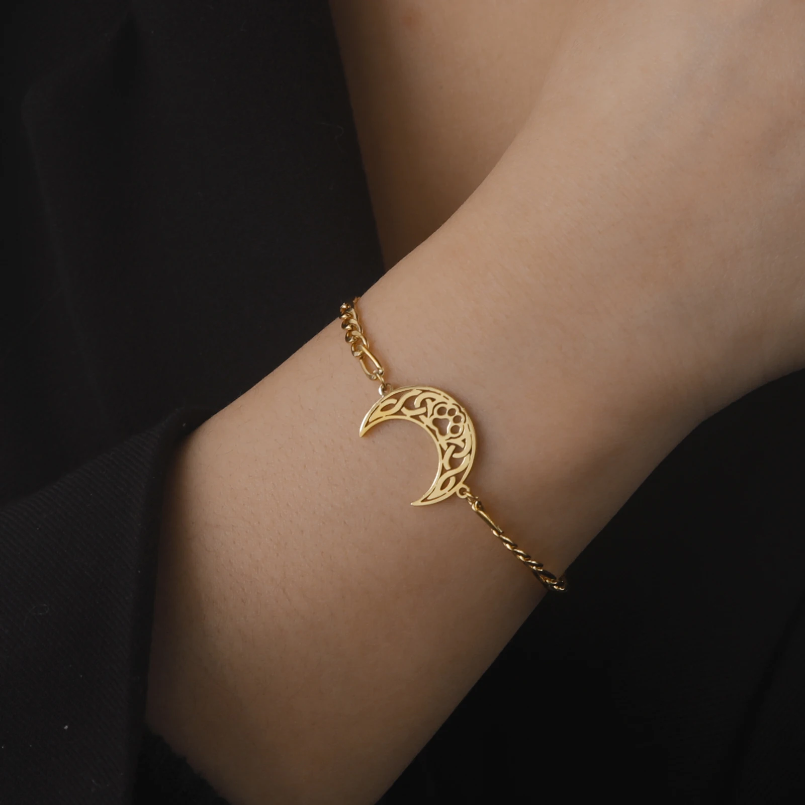 Amaxer Cute Animal Cat Paw Moon Stainless Steel Bracelet For Women Man Friend Birthday Jewelry Gifts Wholesale 3
