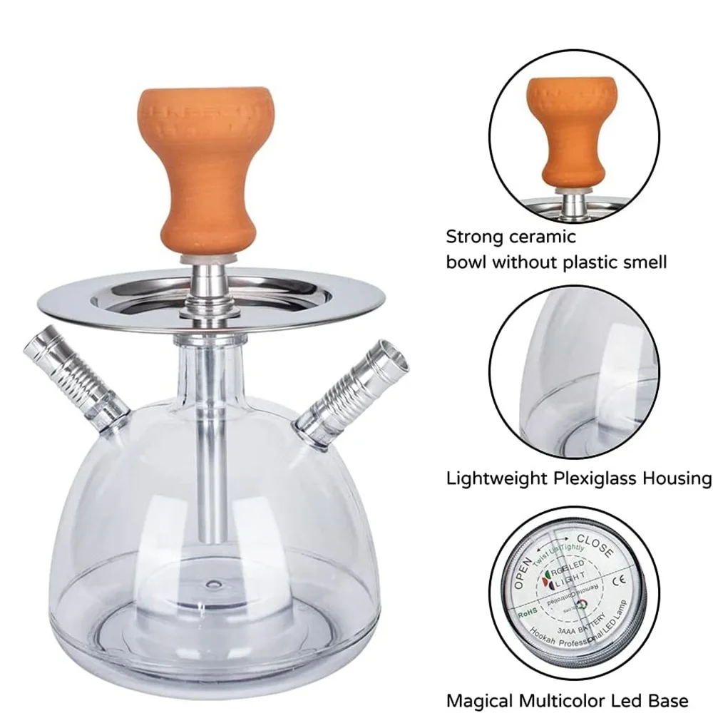 Acrylic LED Shisha Hookah Set with Ceramic Bowl and Metal Tongs Bongs in Australian