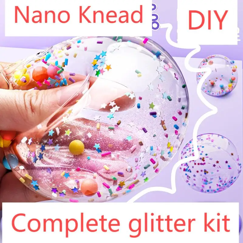 Rainbow Nano Tape Glue Pinch Music Blowing Gold Powder Toy Kid Shinny Set Students DIY Decompression Water Balloon Tape 3