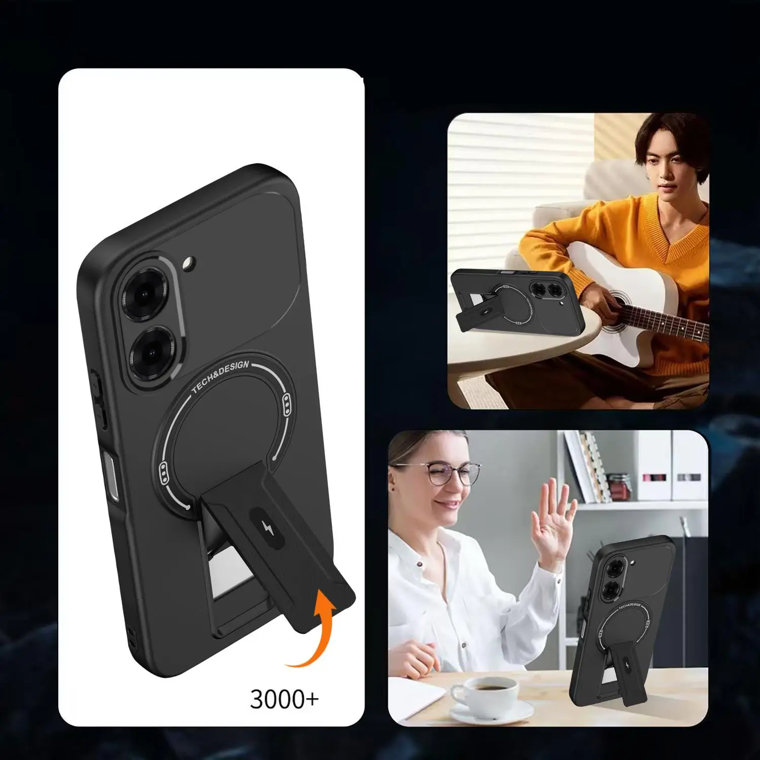 Magnetic Kickstand Armor Phone Case with Wireless Charging Compatibility