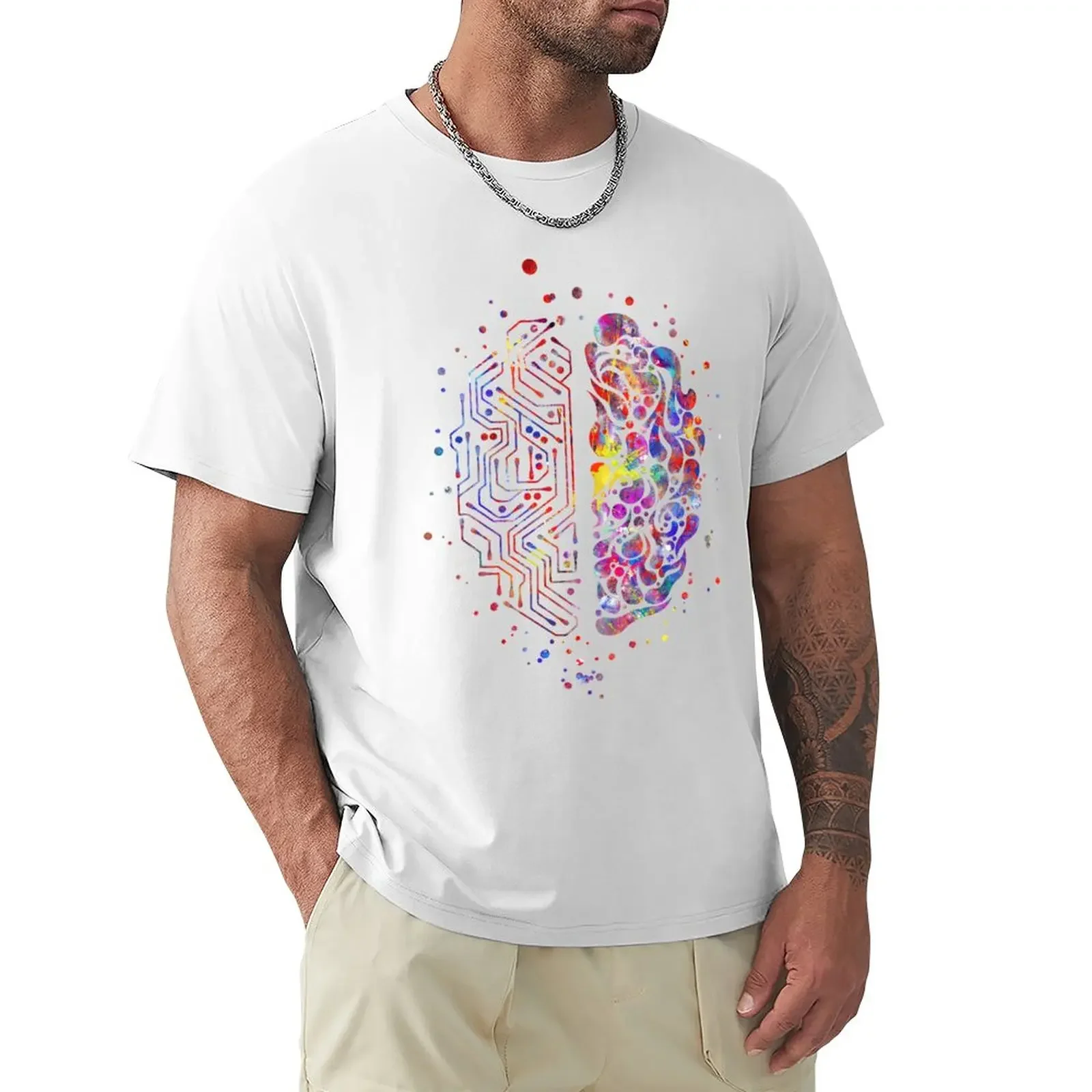 

Circuit board brain,watercolor circuit board brain, science art, science T-Shirt Anime t-shirt Men's long sleeve t shirts
