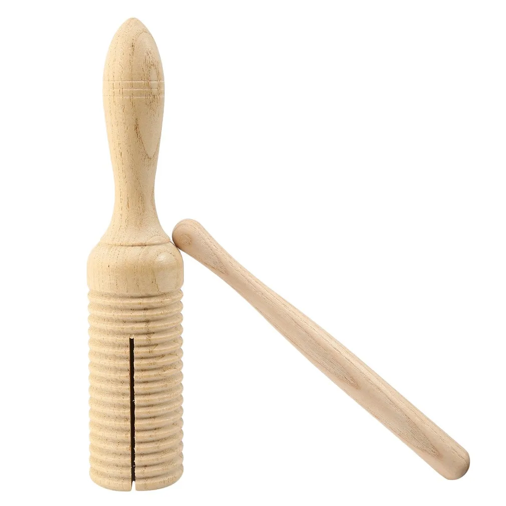Kids Musical Toys 1pc Wooden Sound Tube Croak Frog Barrel Small Single-threaded Ring Percussion Cylinder