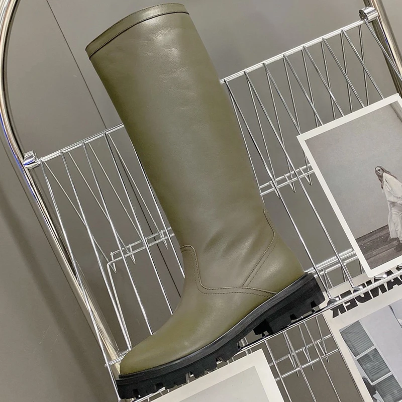 

Autumn Winter New Women's Long Boots Genuine Leather Material Fashion Simplicity Platform Height Increasing Women's Boots