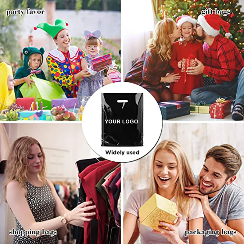 Plastic Shopping Bags 100 custom logo colored reusable with handles Gift Bags