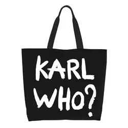 Kawaii Karl Who Slogan Shopping Tote Bags Reusable Canvas Groceries Shopper Shoulder Bag