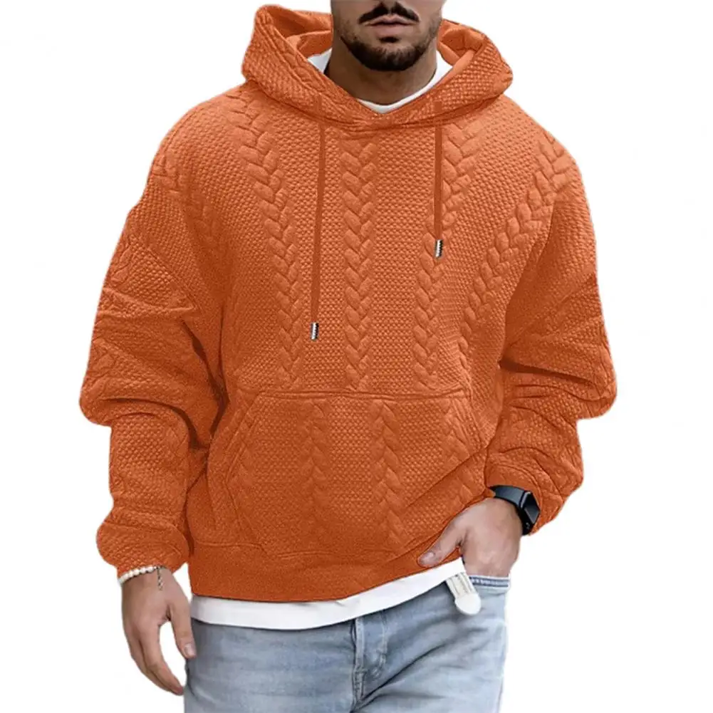 

Soft Hoodie Thick Warm Men's Hoodie with Drawstring Hood Patch Pocket Cozy Knitted Pullover for Fall Winter Men Pullover Hoodie