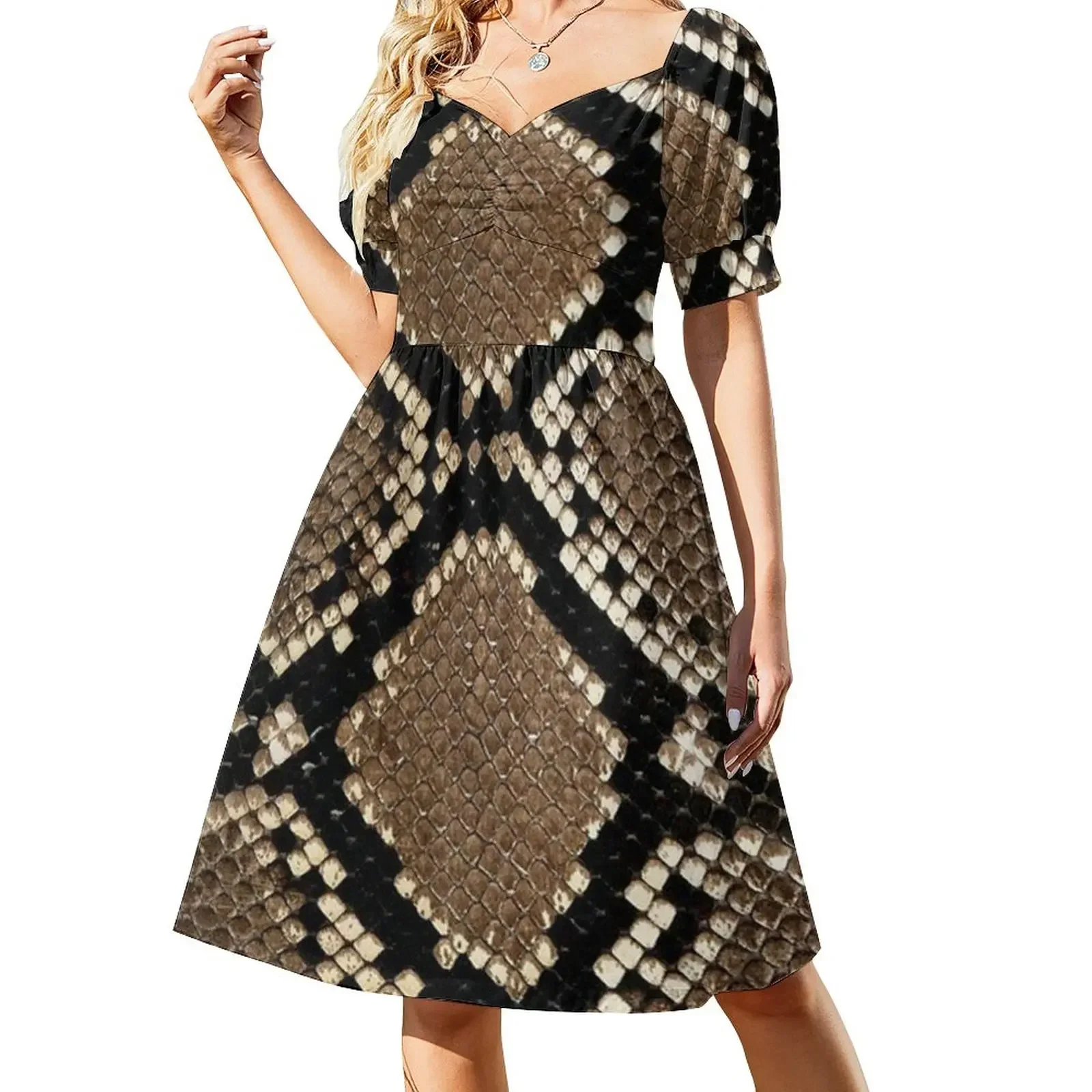 thumbnail image 1 of Vestido de manga corta con estampado de piel de serpiente sintética, traje de verano para mujer, vestidos de mujer, falda de mujer, vestidos para fiesta de boda., 1 of 8