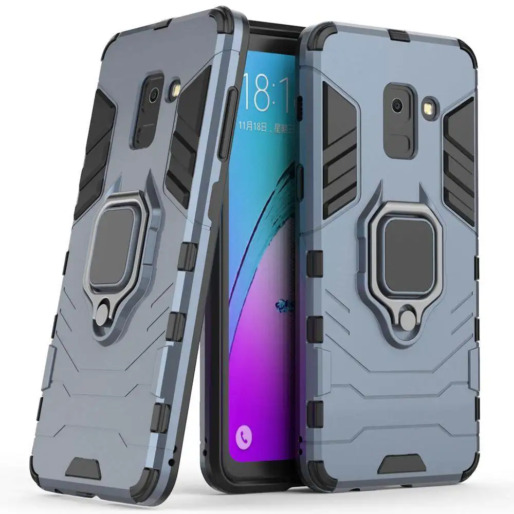 Luxurious Shockproof Silicone Armor Phone Case with Metal Ring Holder