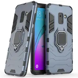 Luxurious Shockproof Silicone Armor Phone Case with Metal Ring Holder (Blue)