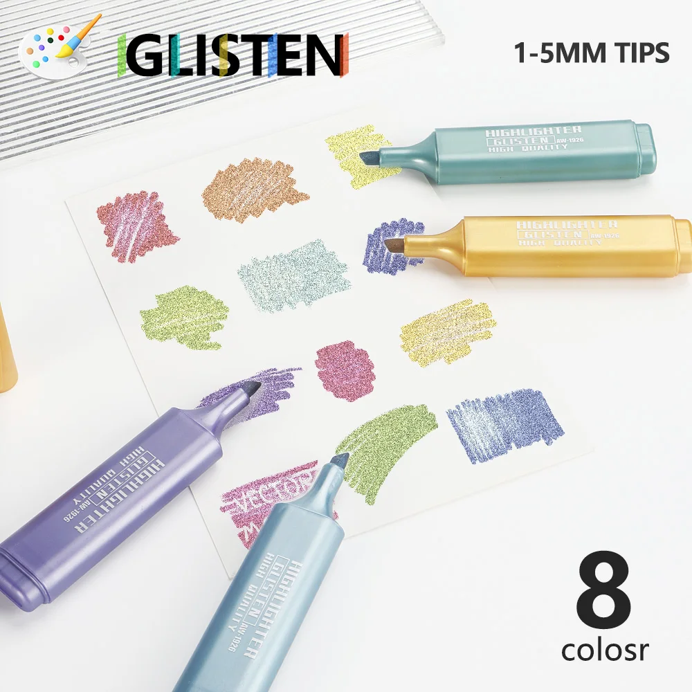 8 Colors Metallic Highlighters High Capacity Fluorescent Pen For Painting Taking Notes Office Stationery Art School Supplies. - 4