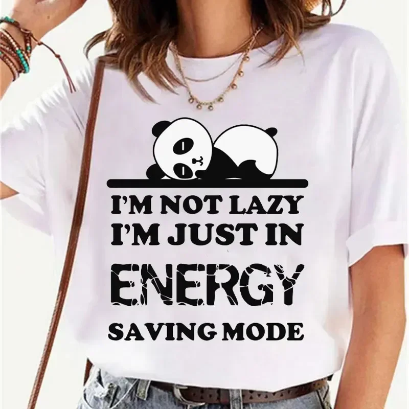 

I'm Not Lazy I'm in Energy Saving Mode Tee Anime Cartoon Panda Girl Shirts 2000s Clothing Y2k Tops Women Fashion Harajuku Tshirt