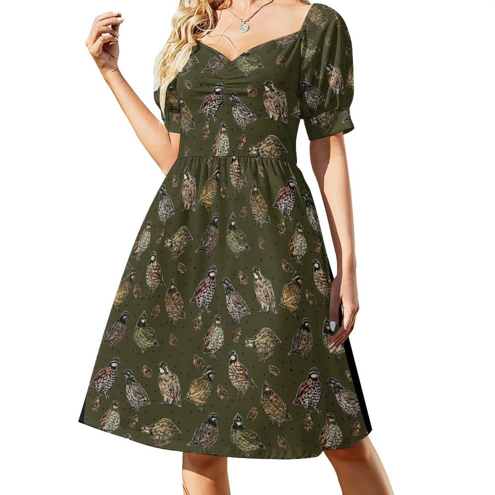 thumbnail image 1 of Vestido de manga corta con estampado de codorniz Bobwhite Ropa femenina Vestidos de verano para mujer Vestido, 1 of 7