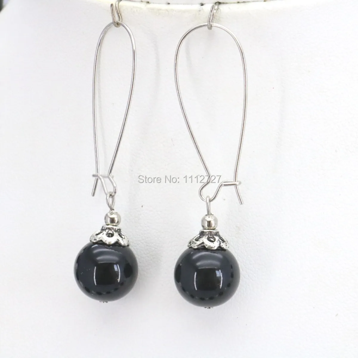 

10mm Round Black Glass Shell Pearl Beads Drop Earrings Jewelry Making Design for Women Hand Made Ornaments Girls Christmas Gifts