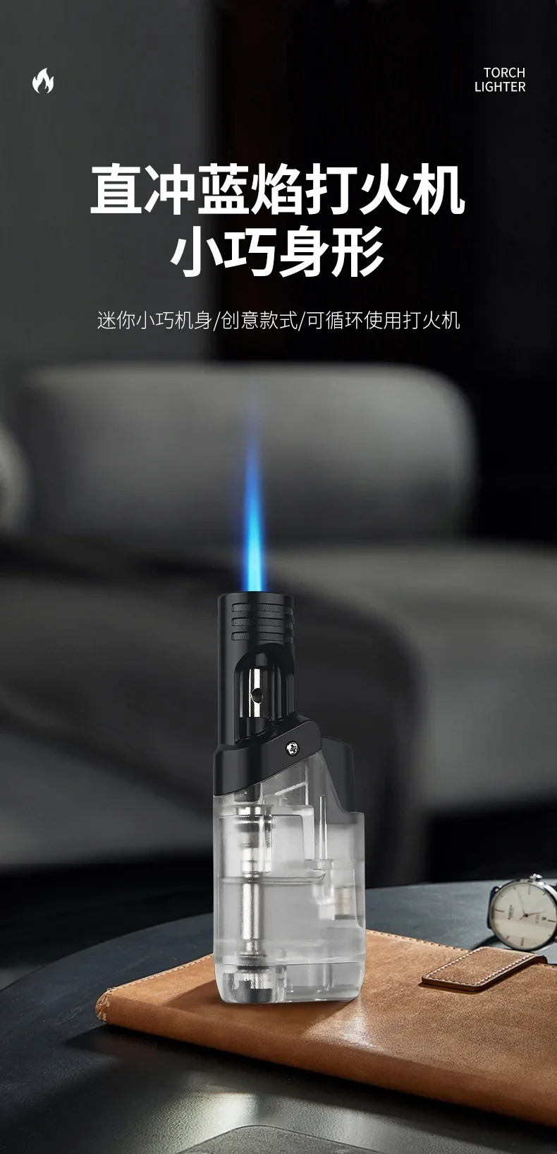 Description Picture 2 of itemHONEST Mini Welding Gun Windproof Jet Blue Fire Gas Lighter Large Capacity Oil Warehouse Outdoor Portable Cigar Lighters Smoking