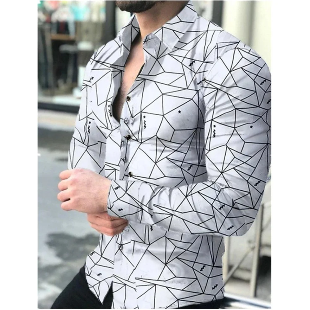 thumbnail image 1 of Camisas de primavera con estampado 3D de cuadros y flores para hombre, camisa de manga larga con solapa y botón, camisas Y2k, ropa informal ajustada a la moda, 1 of 5
