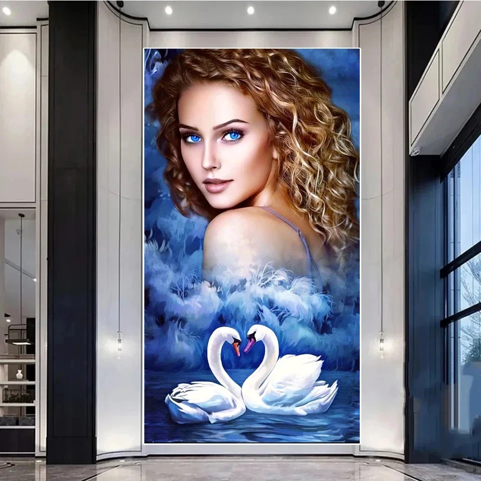 

Large Size Diamond Painting Abstract Woman and Swan Mosaic Cross Stitch Kit 5D DIY Rhinestone Embroidery Home Decor Gift