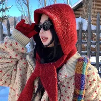 Thiened Knitted Scarf oulder Wrap Hat Inteated Women's Ne Warmer Double Use Autumn Winter New Sle Pure Color Hat