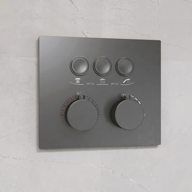 AITANA ปืนสีเทาหรูหราทองเหลือง Thermostatic ระบบฝักบัว Minimalist ปกปิดเพดาน Hot & Cold Water 3-Function ห้องน้ํา Mixer 5