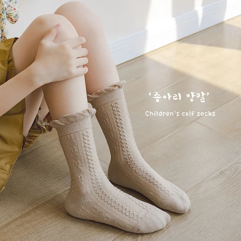 1-12Y Girls Socks Spring Autumn Solid Cotton Socks Kids Lolita Fancy Socks Twist Pattern 4