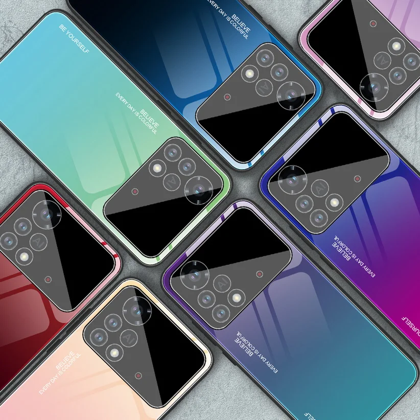 Verlaufsglas Gehäuse für POCO X4 Pro M4 Pro 5G POCO X3 GT POCO M3 Pro F3 C3 X3 NFC F2 Pro Gehärtete glänzende Abdeckung_voghion.com