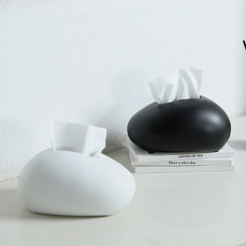 Gold Ceramic Tissue Box Pebble Ellipsoid Desktop Storage Container Toilet Paper Holder Napkin Holder Kitchen Organizer 4