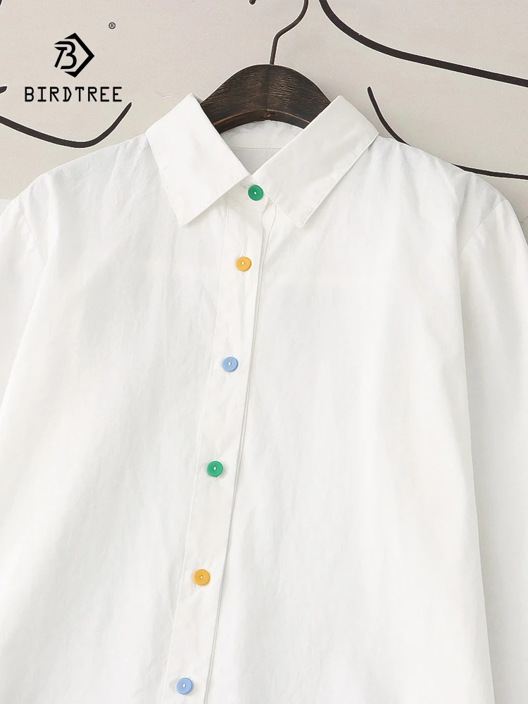 

Новая Осенняя хлопковая рубашка с цветными пуговицами, женские топы с отложным воротником, свободные тонкие блузки с длинными рукавами для девочек, весна 2024, T3D905QC
